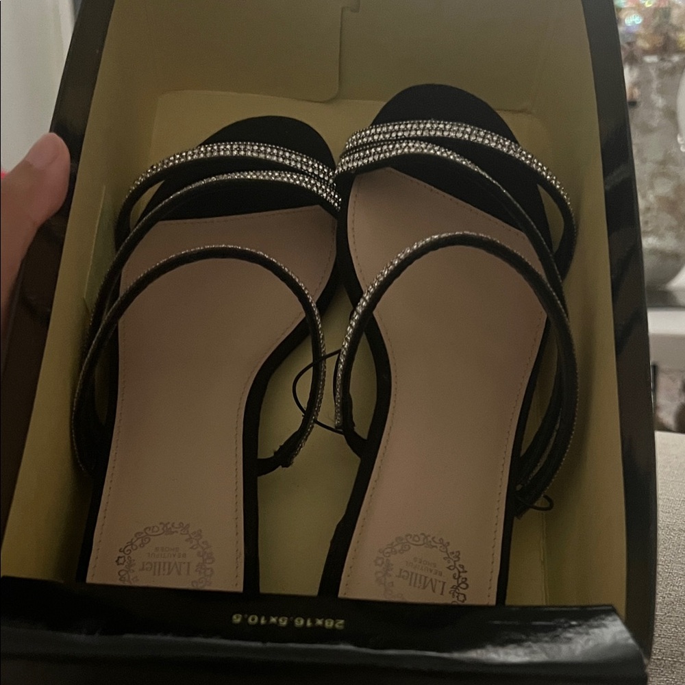 Elegant Black Strappy Heels with Rhinestone Accents